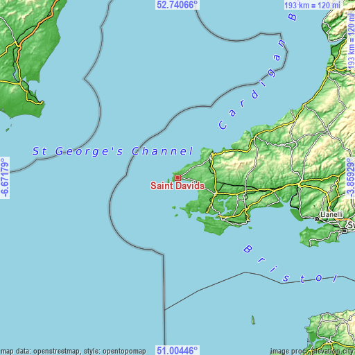 Topographic map of Saint Davids