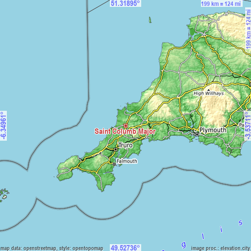 Topographic map of Saint Columb Major