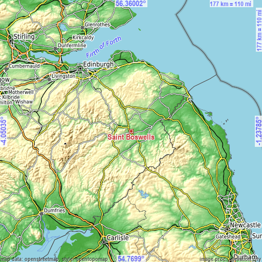 Topographic map of Saint Boswells