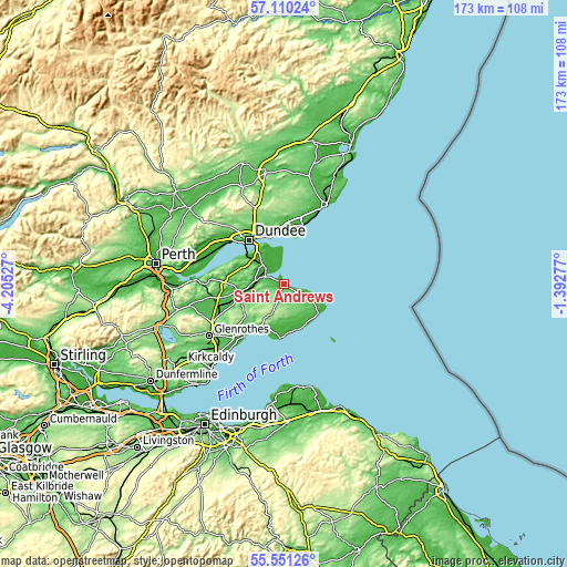 Topographic map of Saint Andrews