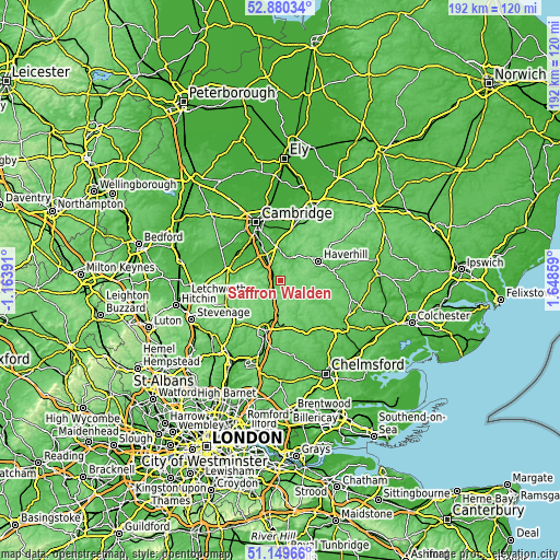 Topographic map of Saffron Walden