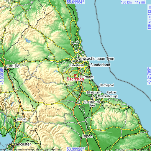 Topographic map of Sacriston