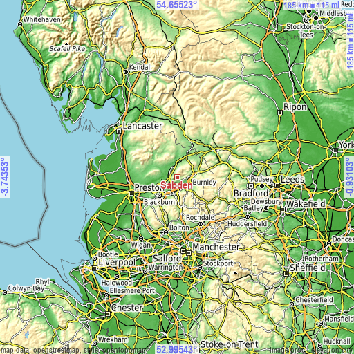 Topographic map of Sabden