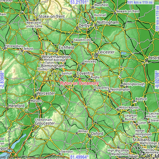 Topographic map of Ryton on Dunsmore