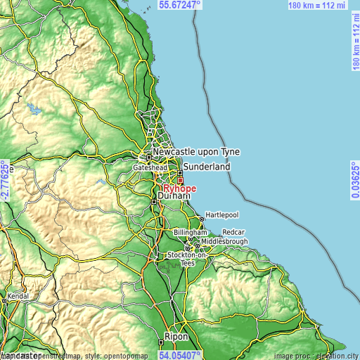 Topographic map of Ryhope