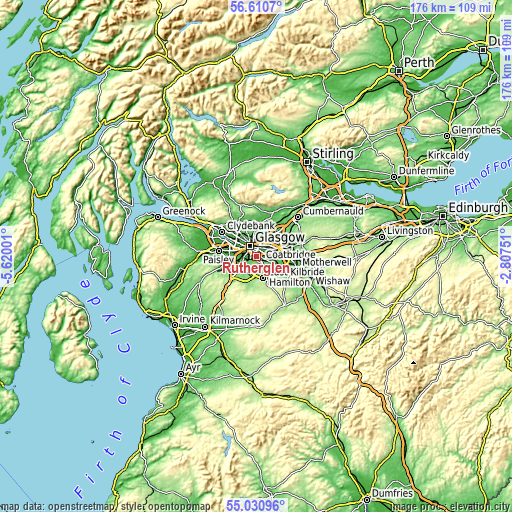 Topographic map of Rutherglen