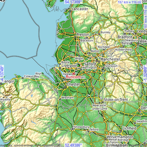 Topographic map of Runcorn