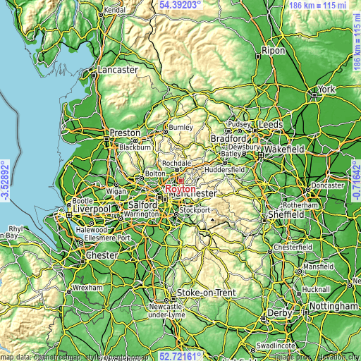 Topographic map of Royton