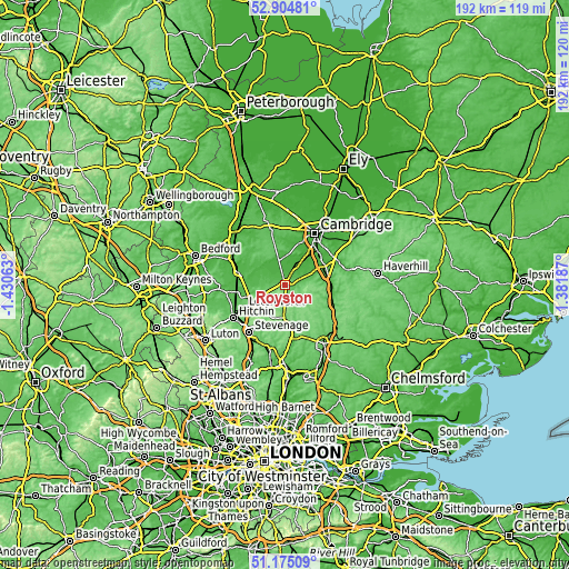 Topographic map of Royston