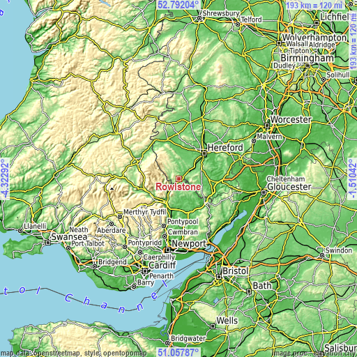 Topographic map of Rowlstone