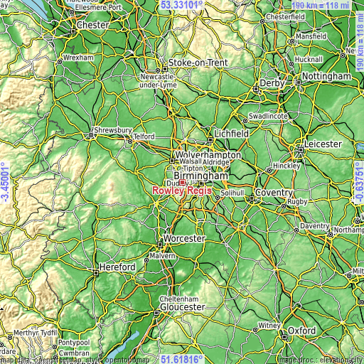 Topographic map of Rowley Regis