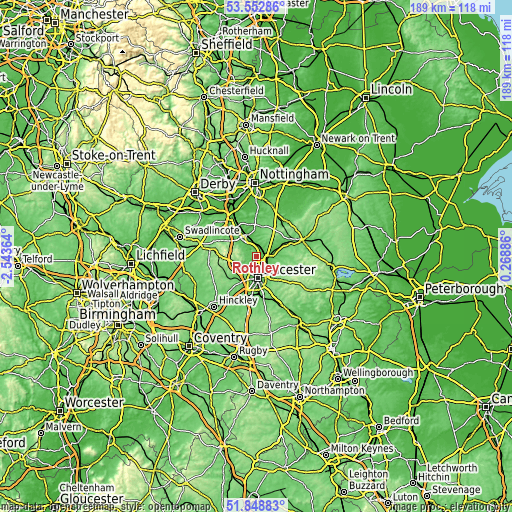 Topographic map of Rothley