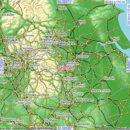 Topographic map of Rotherham