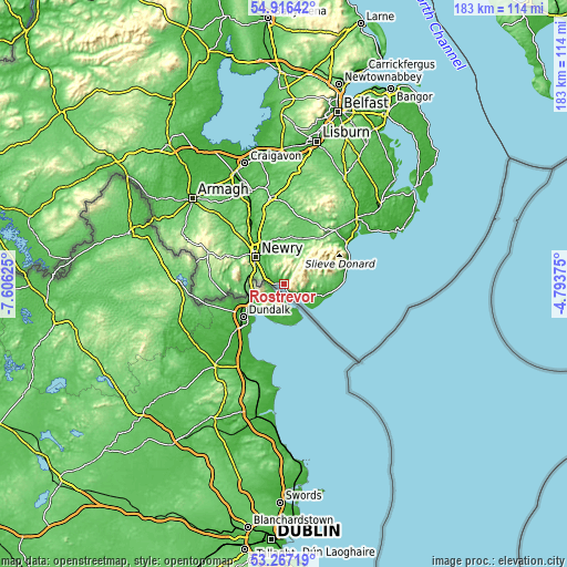 Topographic map of Rostrevor