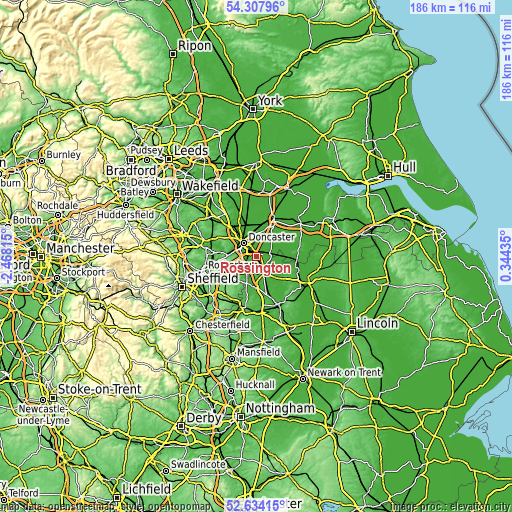 Topographic map of Rossington