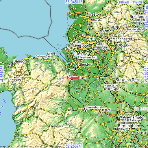 Topographic map of Rossett