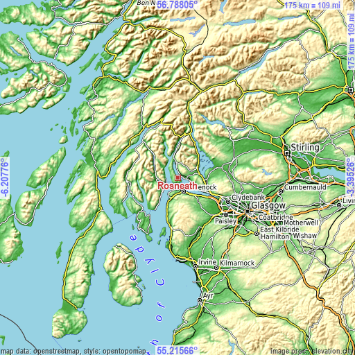 Topographic map of Rosneath