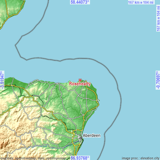 Topographic map of Rosehearty