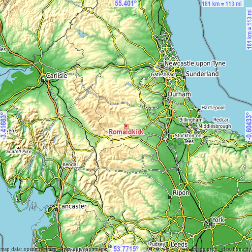 Topographic map of Romaldkirk