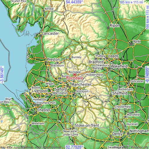 Topographic map of Rochdale