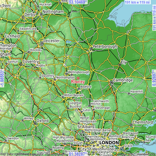 Topographic map of Riseley