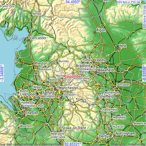 Topographic map of Ripponden