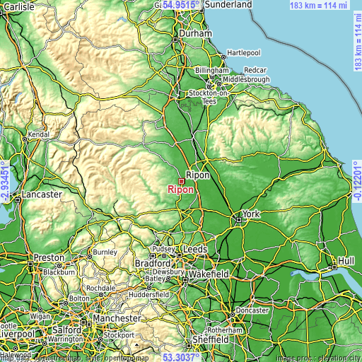 Topographic map of Ripon