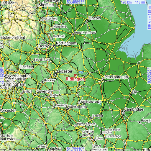 Topographic map of Ridlington