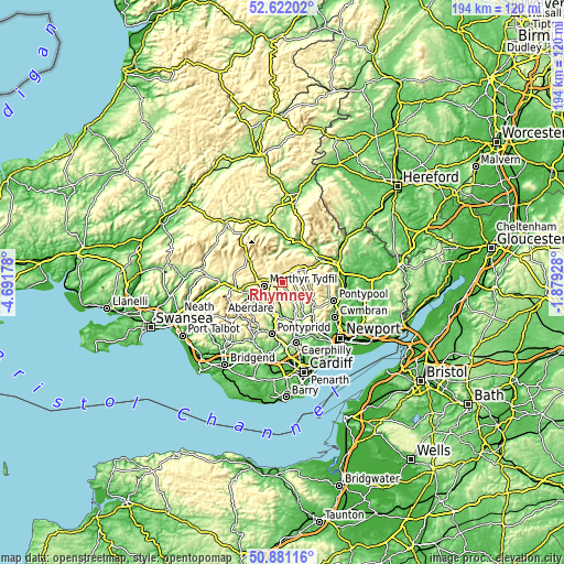 Topographic map of Rhymney