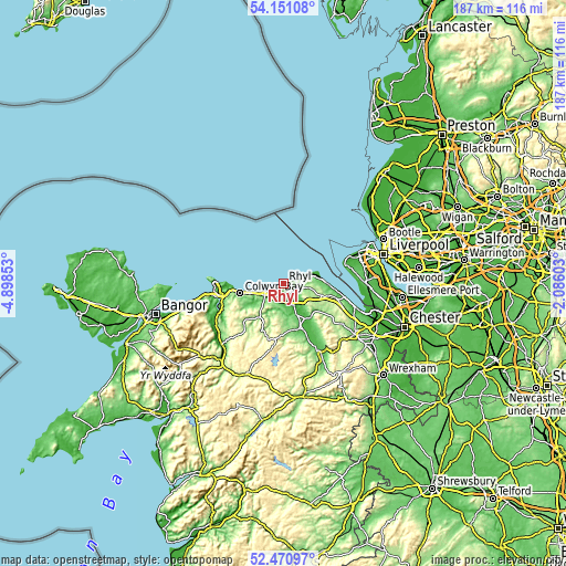 Topographic map of Rhyl