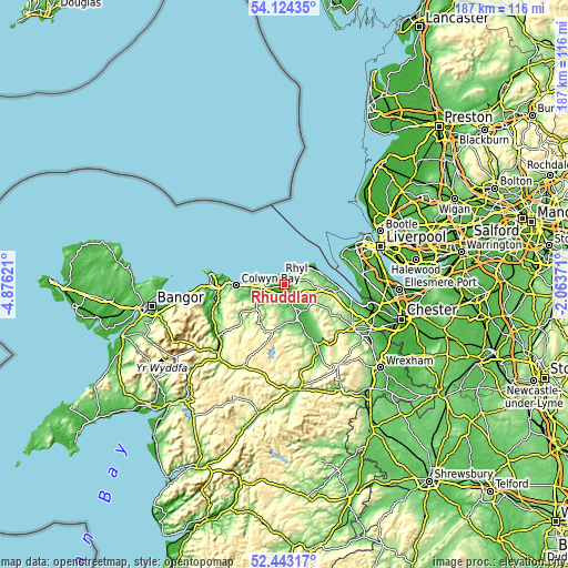 Topographic map of Rhuddlan