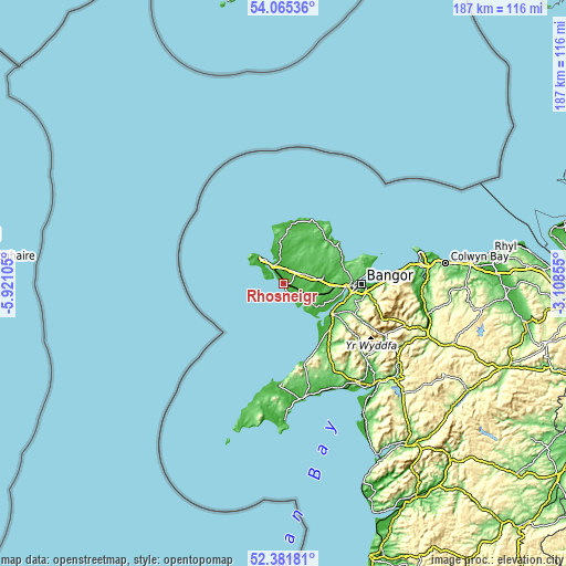 Topographic map of Rhosneigr