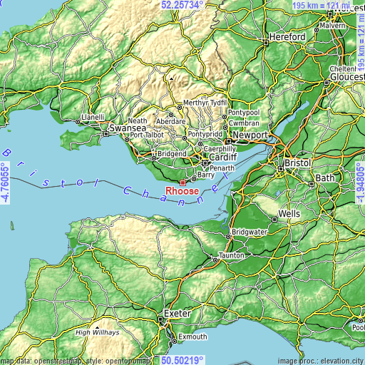 Topographic map of Rhoose