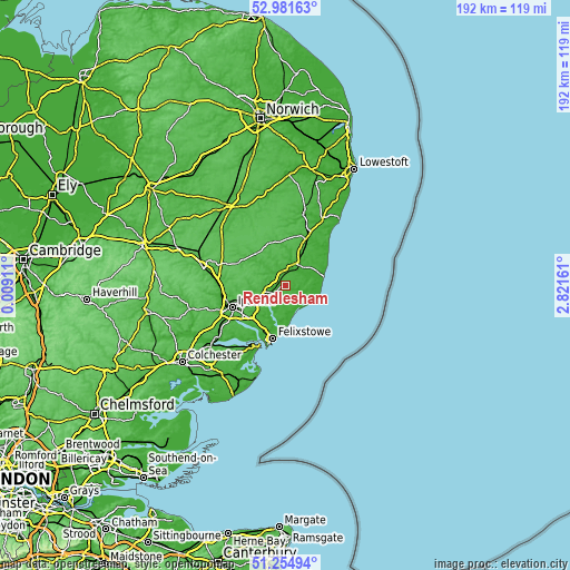 Topographic map of Rendlesham