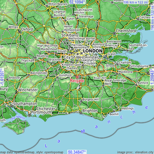 Topographic map of Reigate