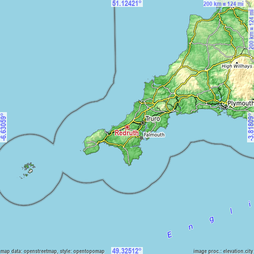 Topographic map of Redruth