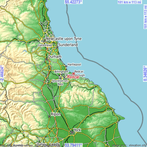 Topographic map of Redcar