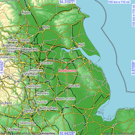 Topographic map of Redbourne
