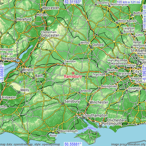 Topographic map of Ramsbury