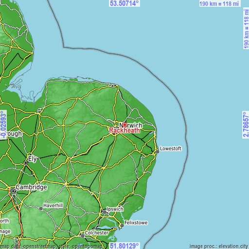 Topographic map of Rackheath