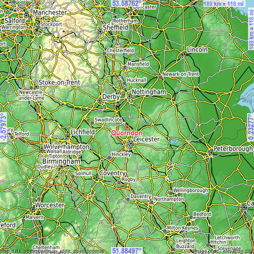 Topographic map of Quorndon