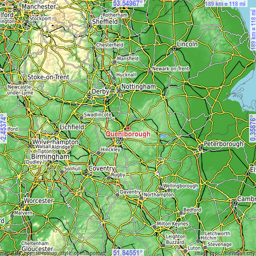 Topographic map of Queniborough