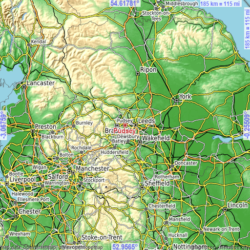 Topographic map of Pudsey