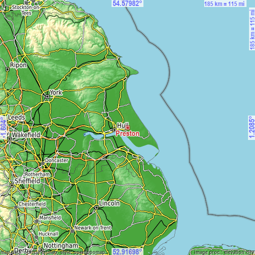 Topographic map of Preston