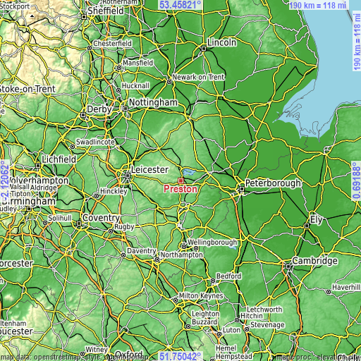 Topographic map of Preston