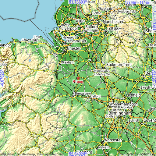 Topographic map of Prees