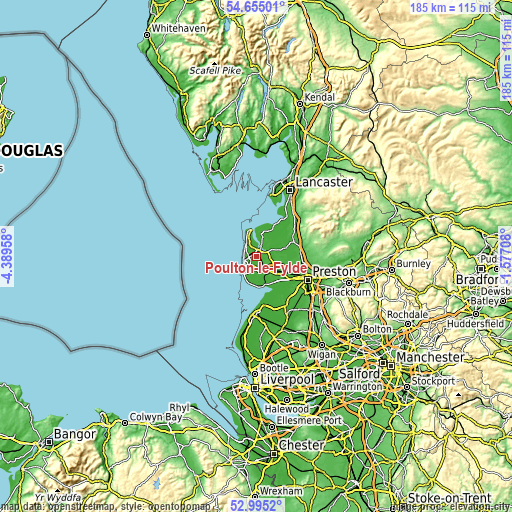 Topographic map of Poulton-le-Fylde