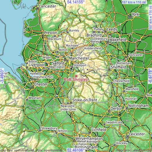 Topographic map of Pott Shrigley