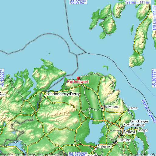 Topographic map of Portstewart