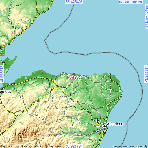 Topographic map of Portsoy